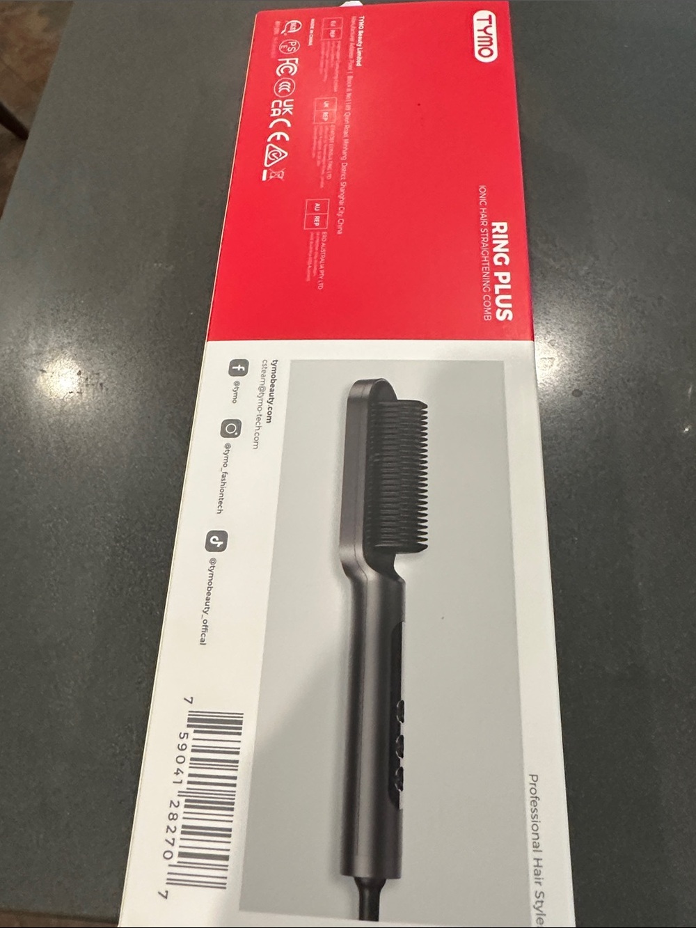 Ring Plus Heated Hair Ionic Straightening Comb Brush - Black
